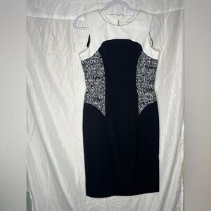Calvin Klein Black and White Dress with Gold Zipper